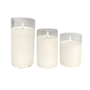 Set de 3 Velas Electrónicas con Luz Cálida de Cera Blanca y Vaso de Cristal Transparente