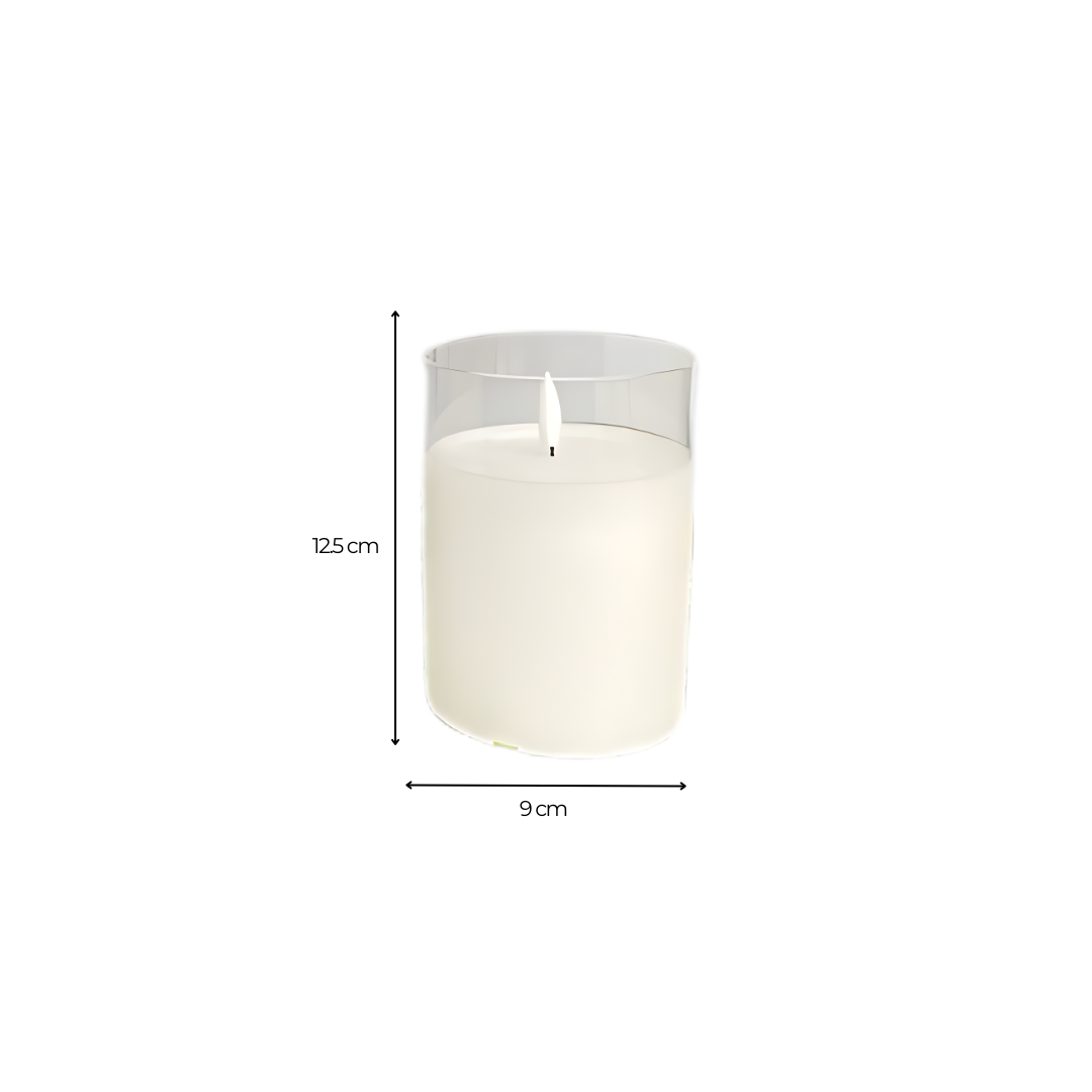 Set de 3 Velas Electrónicas con Luz Cálida de Cera Blanca y Vaso de Cristal Transparente