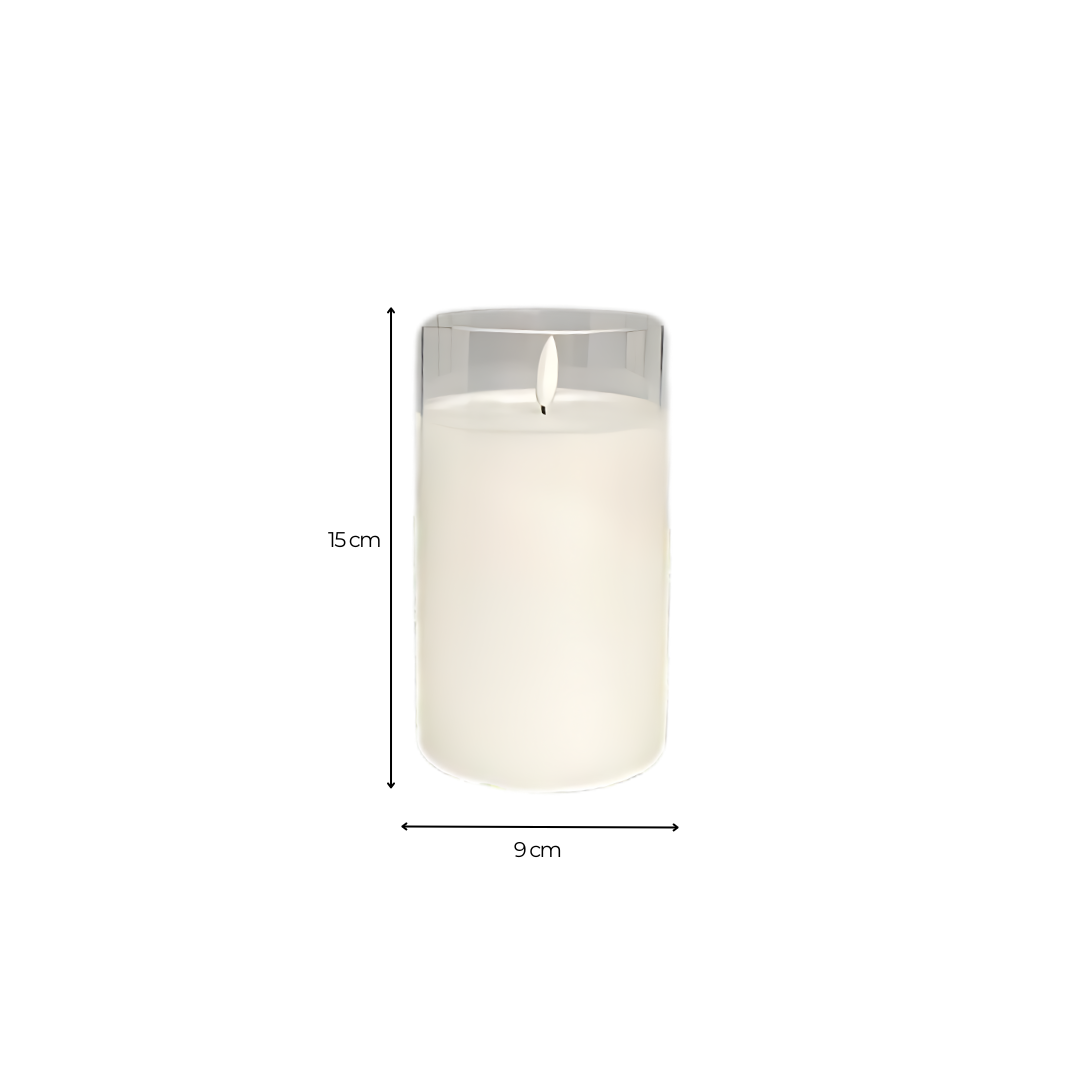 Set de 3 Velas Electrónicas con Luz Cálida de Cera Blanca y Vaso de Cristal Transparente