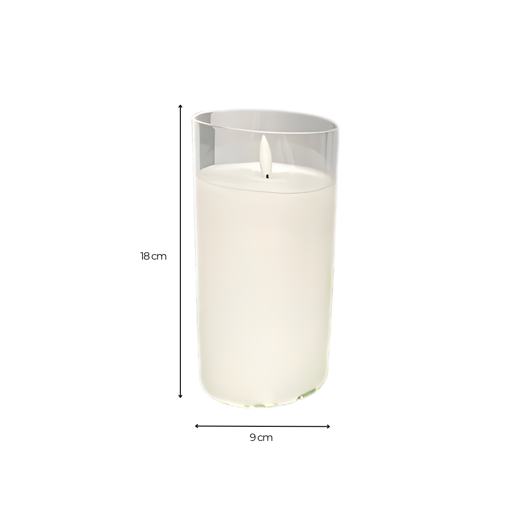 Set de 3 Velas Electrónicas con Luz Cálida de Cera Blanca y Vaso de Cristal Transparente