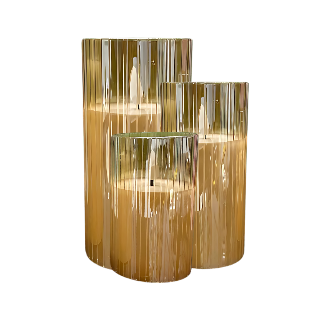 Set de Velas Electrónicas con Luz Cálida y Vaso de Cristal en Ámbar