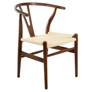 Imagen de la Silla Copenhague Nogal con diseño escandinavo y colores variados, inspirada en la icónica Wishbone de Wegner.